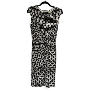 Lauren Ralph Lauren Dress Womens 8 Black White Geo Print Stretch Sleeveless